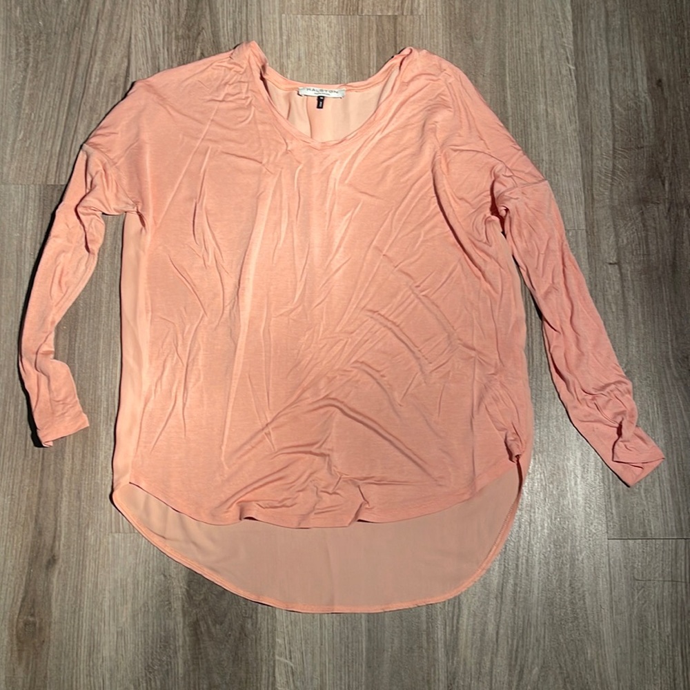 Halston Small Pink Sheer V Neck